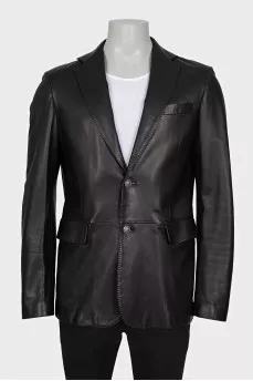 Men's leather button-down jacket