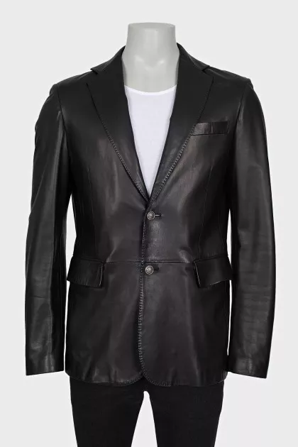 Men's leather button-down jacket