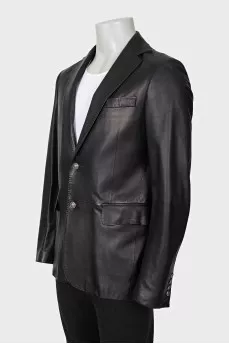 Men's leather button-down jacket