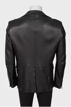 Men's leather button-down jacket