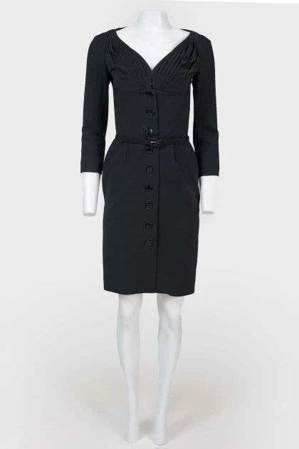 Dress with buttoned belt
