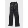 Black faux leather straight-leg trousers