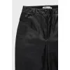 Black faux leather straight-leg trousers