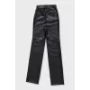 Black faux leather straight-leg trousers