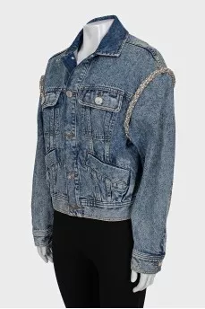 Denim jacket with rhinestones and patch pockets