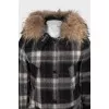 Checkered wool down jacket with raccoon fur