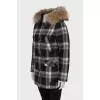 Checkered wool down jacket with raccoon fur
