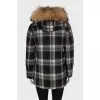 Checkered wool down jacket with raccoon fur