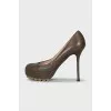 Brown leather stiletto heels