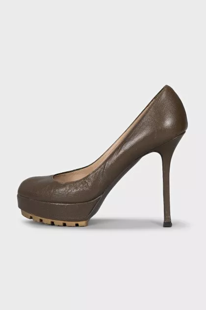 Brown leather stiletto heels