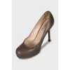 Brown leather stiletto heels