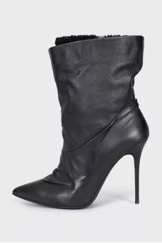 Insulated leather ankle boots with stiletto heels