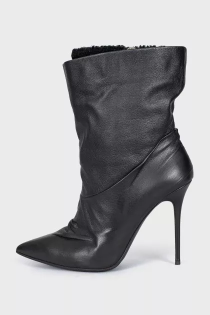 Insulated leather ankle boots with stiletto heels
