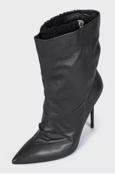 Insulated leather ankle boots with stiletto heels