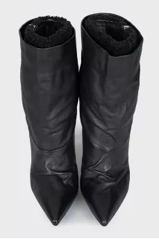 Insulated leather ankle boots with stiletto heels