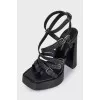 Leather platform heeled sandals