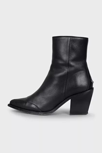 Black leather Cossack boots with a stacked heel