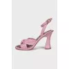 Pink leather high-heeled sandals