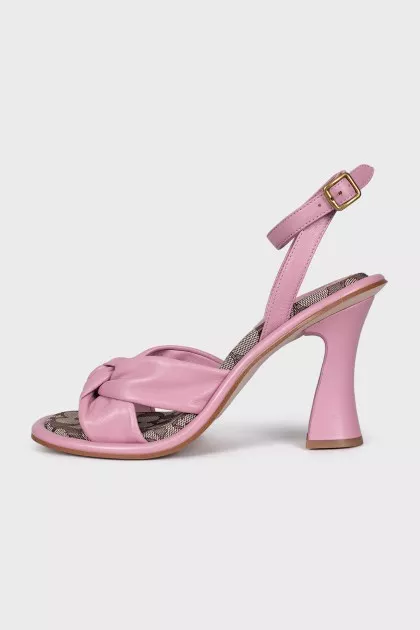 Pink leather high-heeled sandals
