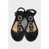 Black suede sandals with rhinestones