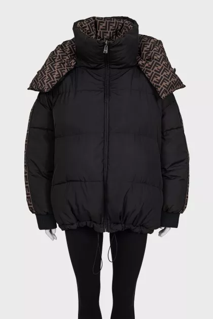 Reversible black down jacket with signature print