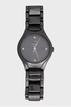 Watch with diamonds in a ceramic case