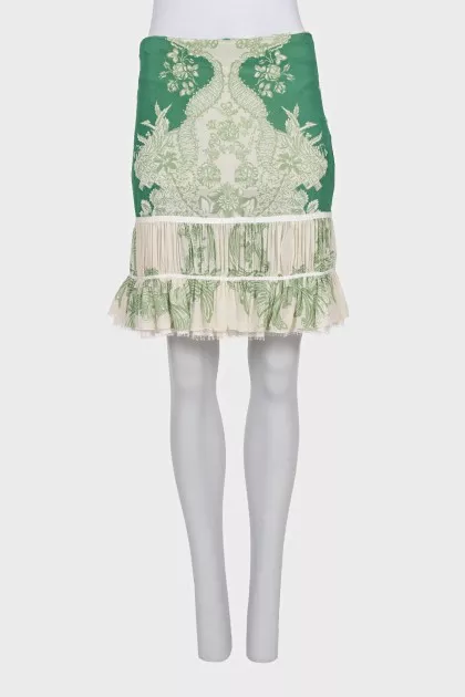 Printed silk skirt with frill