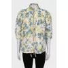 Leather jacket with floral print