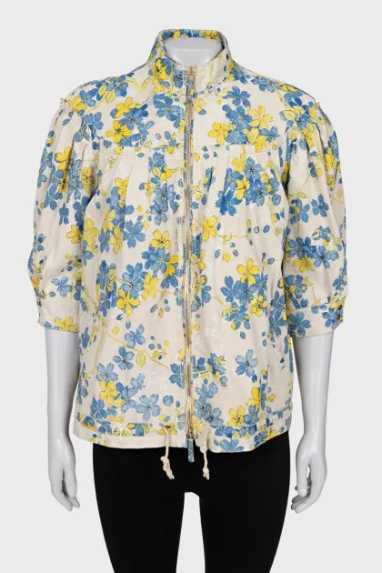 Leather jacket with floral print