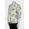 Leather jacket with floral print