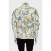 Leather jacket with floral print