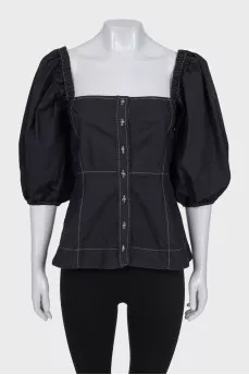 Black top with puff sleeves