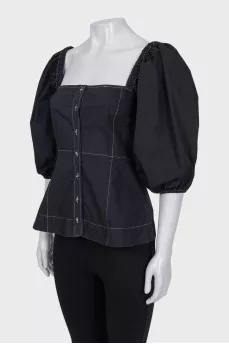 Black top with puff sleeves