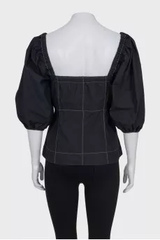 Black top with puff sleeves