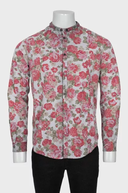 Men's straight-cut floral print shirt