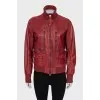 Leather jacket with a high collar