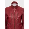 Leather jacket with a high collar