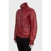 Leather jacket with a high collar