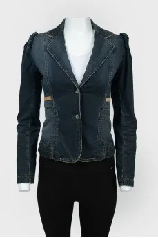 Fitted denim jacket with belt