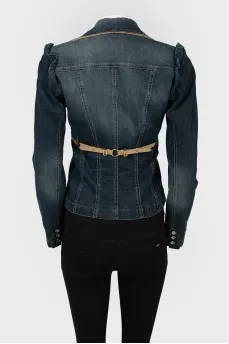 Fitted denim jacket with belt