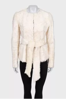 Fitted white fur coat