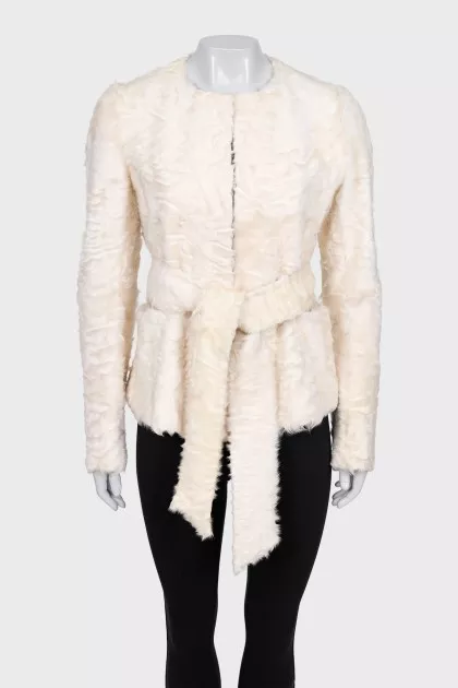 Fitted white fur coat