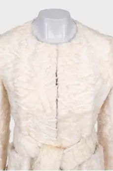 Fitted white fur coat