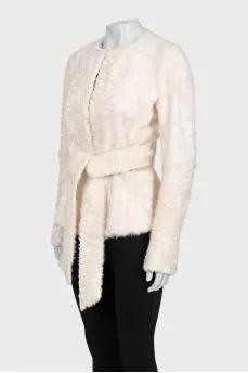Fitted white fur coat