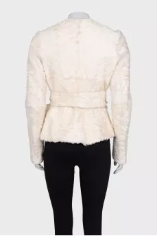 Fitted white fur coat