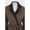 Brown sheepskin coat with a belt