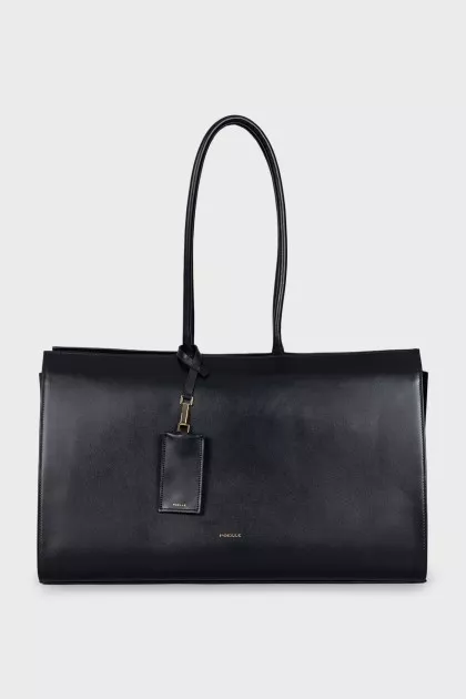 Leather tote bag with signature clochette