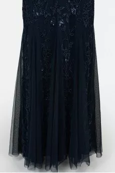 Evening dress with a skirt-year with lace and beads