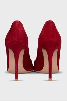 Burgundy suede pumps