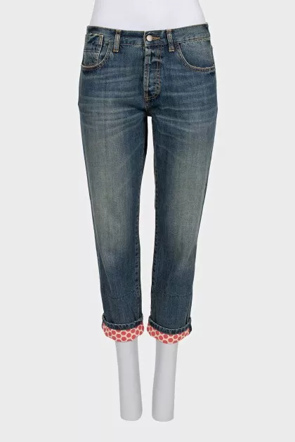 Boyfriend fit jeans with colored lining